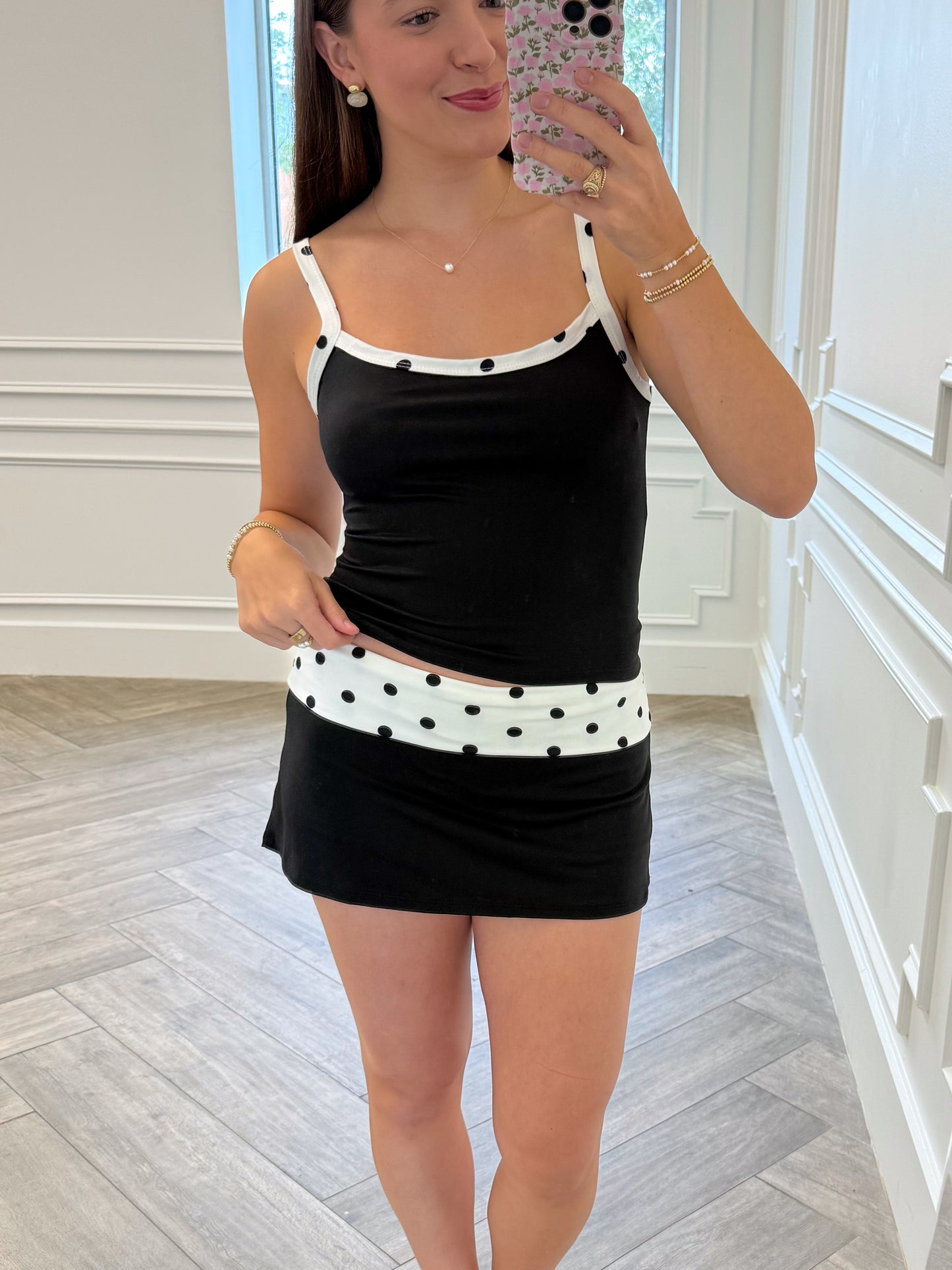 Polka Dot Contrast Skort Set