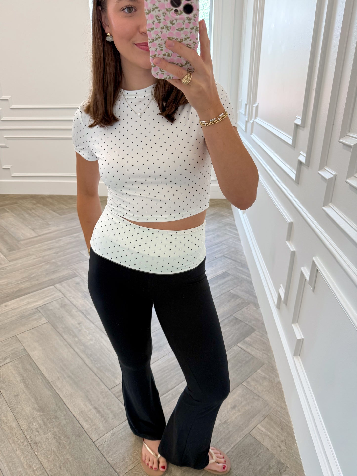 Polka Dot Soft Knit Foldover Pants