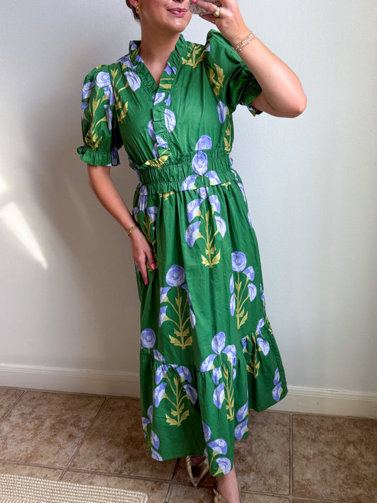 Emerald Iris Midi Dress
