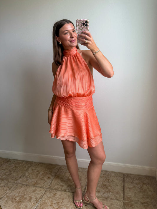 Apricot Shimmer Mini Dress