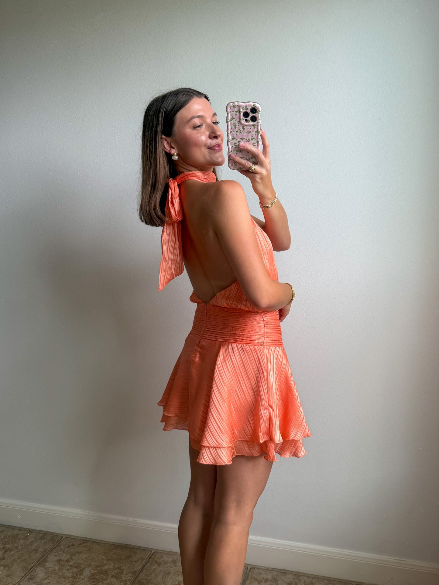 Apricot Shimmer Mini Dress