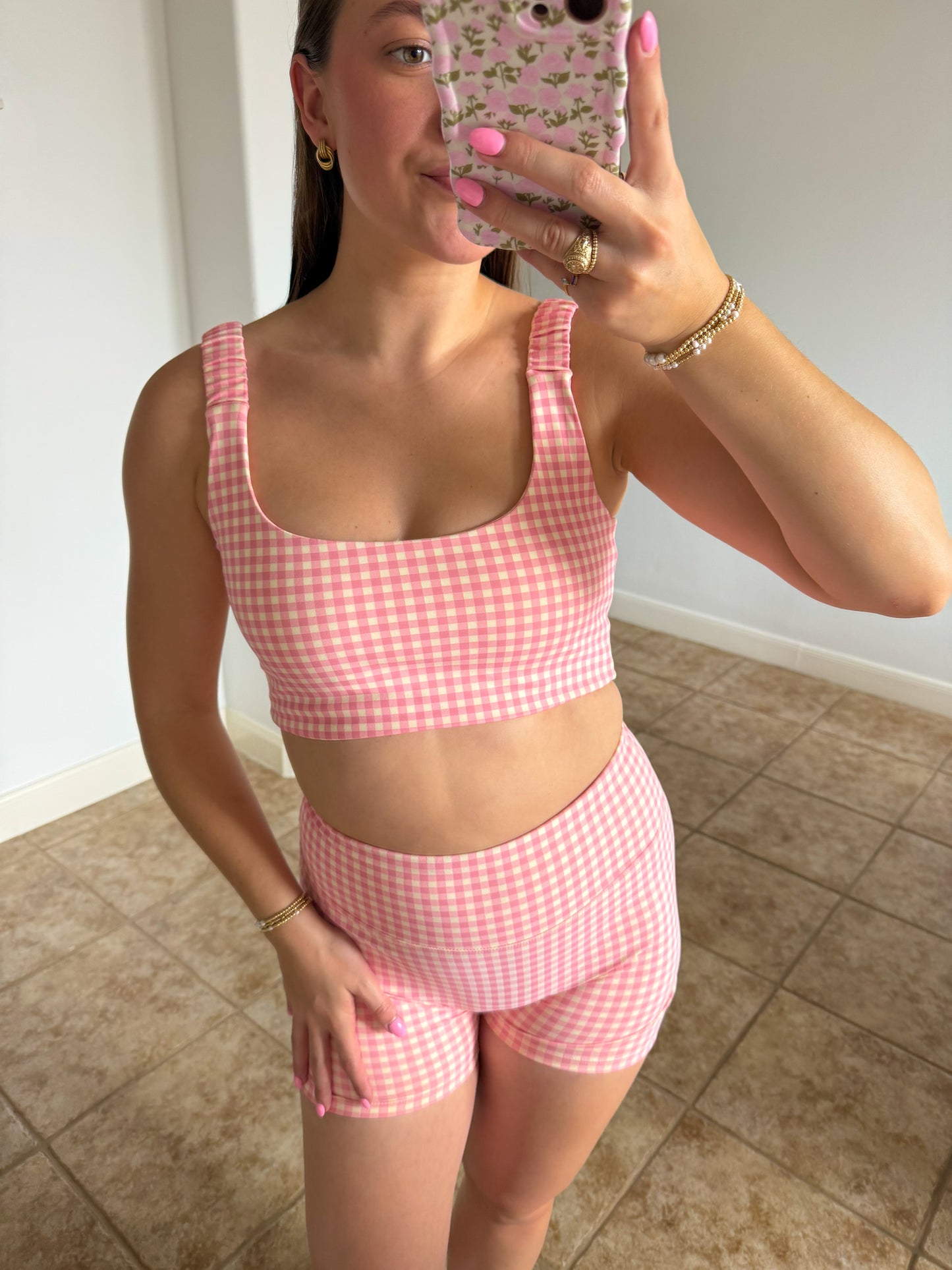 Rose Macaron Gingham Set