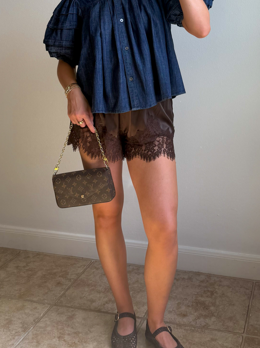 Lace Trim Satin Shorts