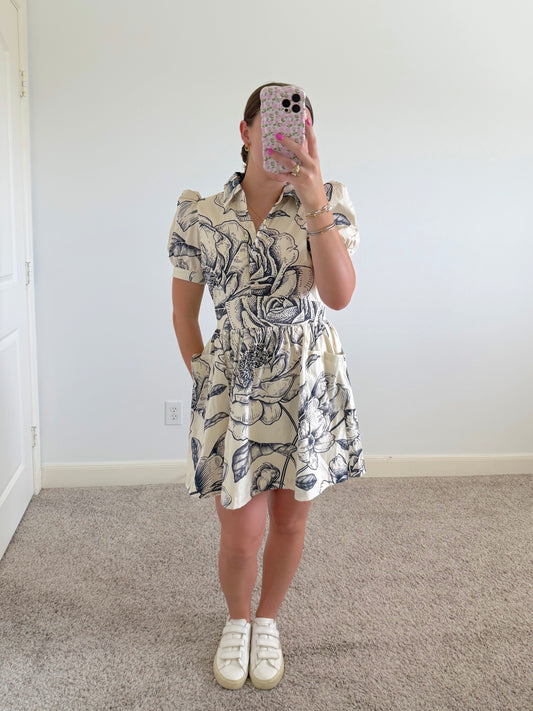 Cream Floral Mini Dress
