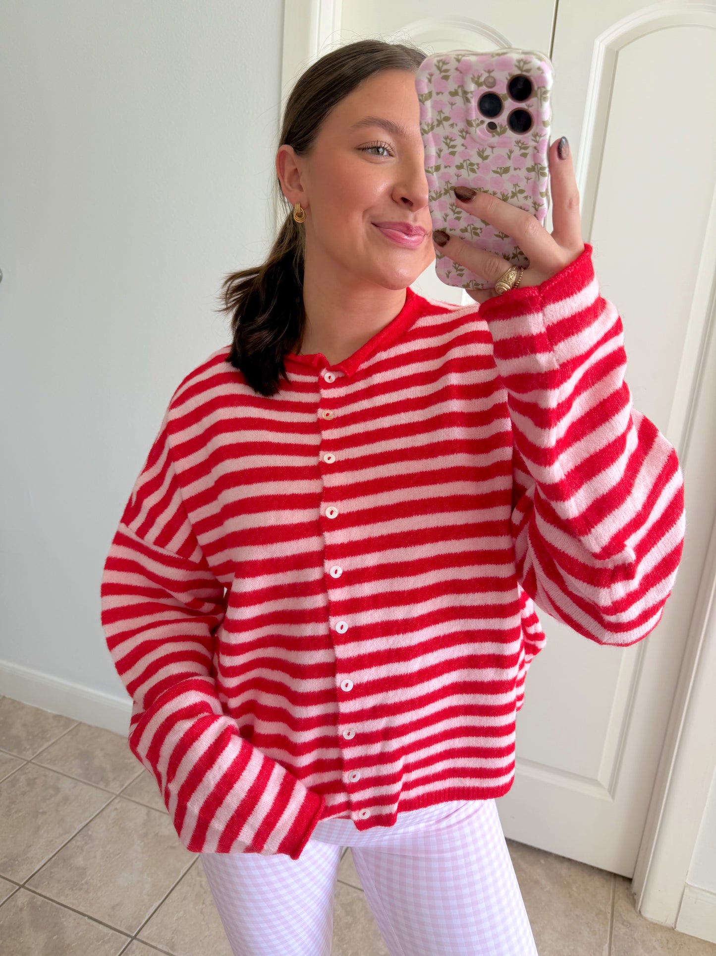 Piper Cardigan - Red & Pink Stripe