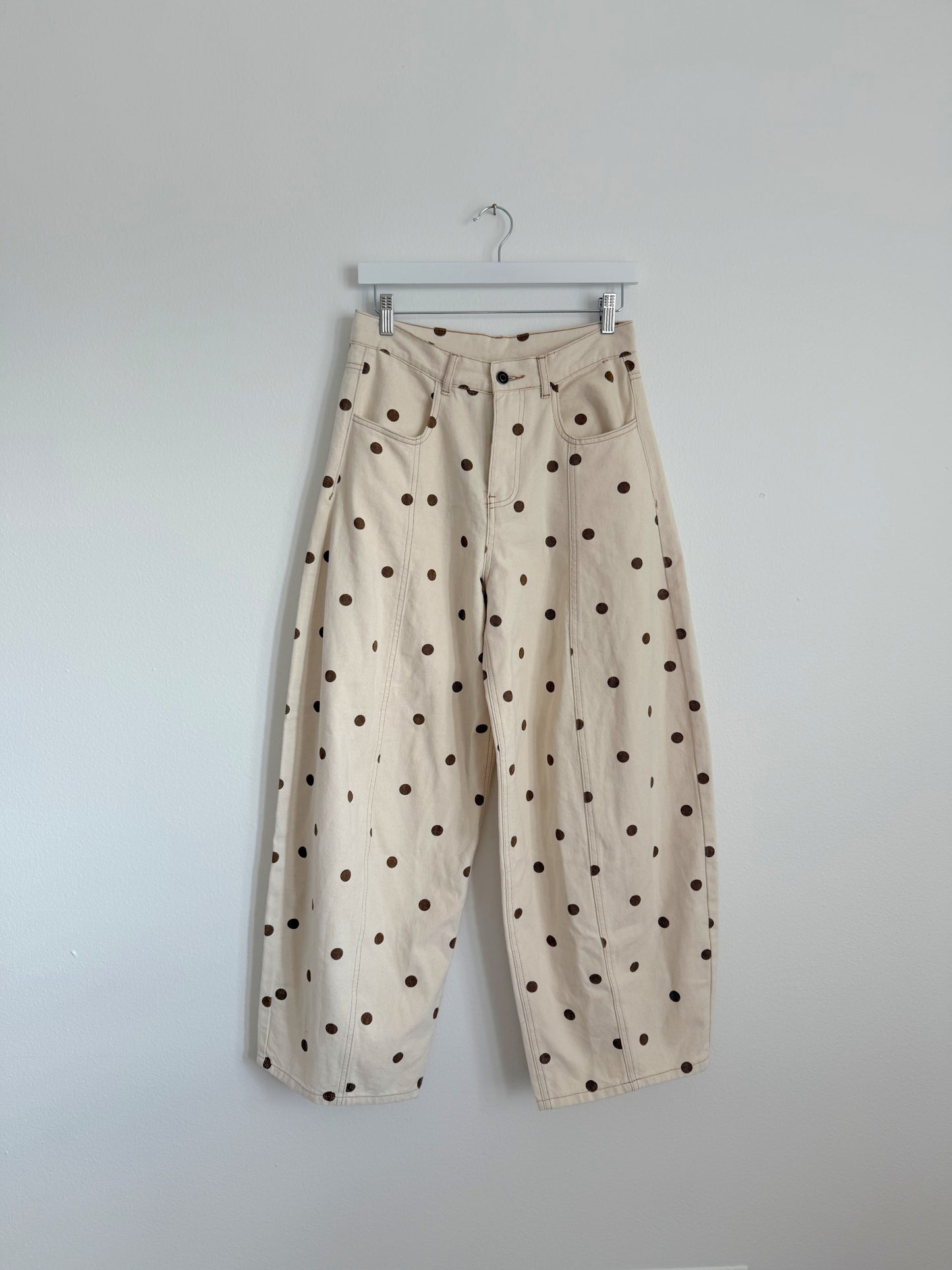 Cocoa Polka Dot Barrel Jeans