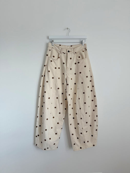 Cocoa Polka Dot Barrel Jeans