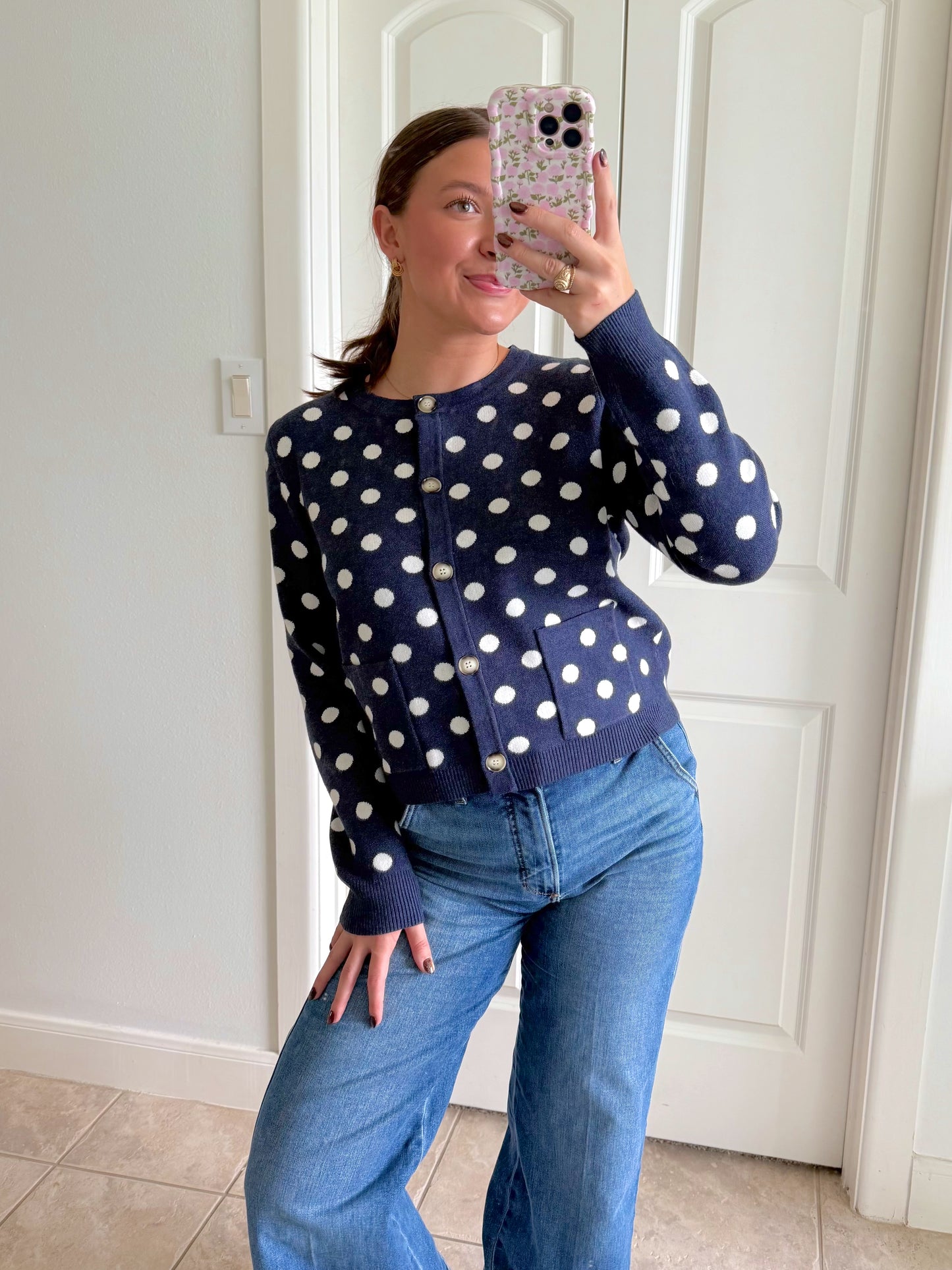 Navy Polka Dot Cardigan