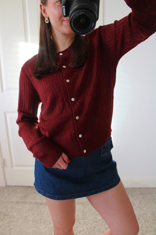 Cranberry Cable Knit Cardigan