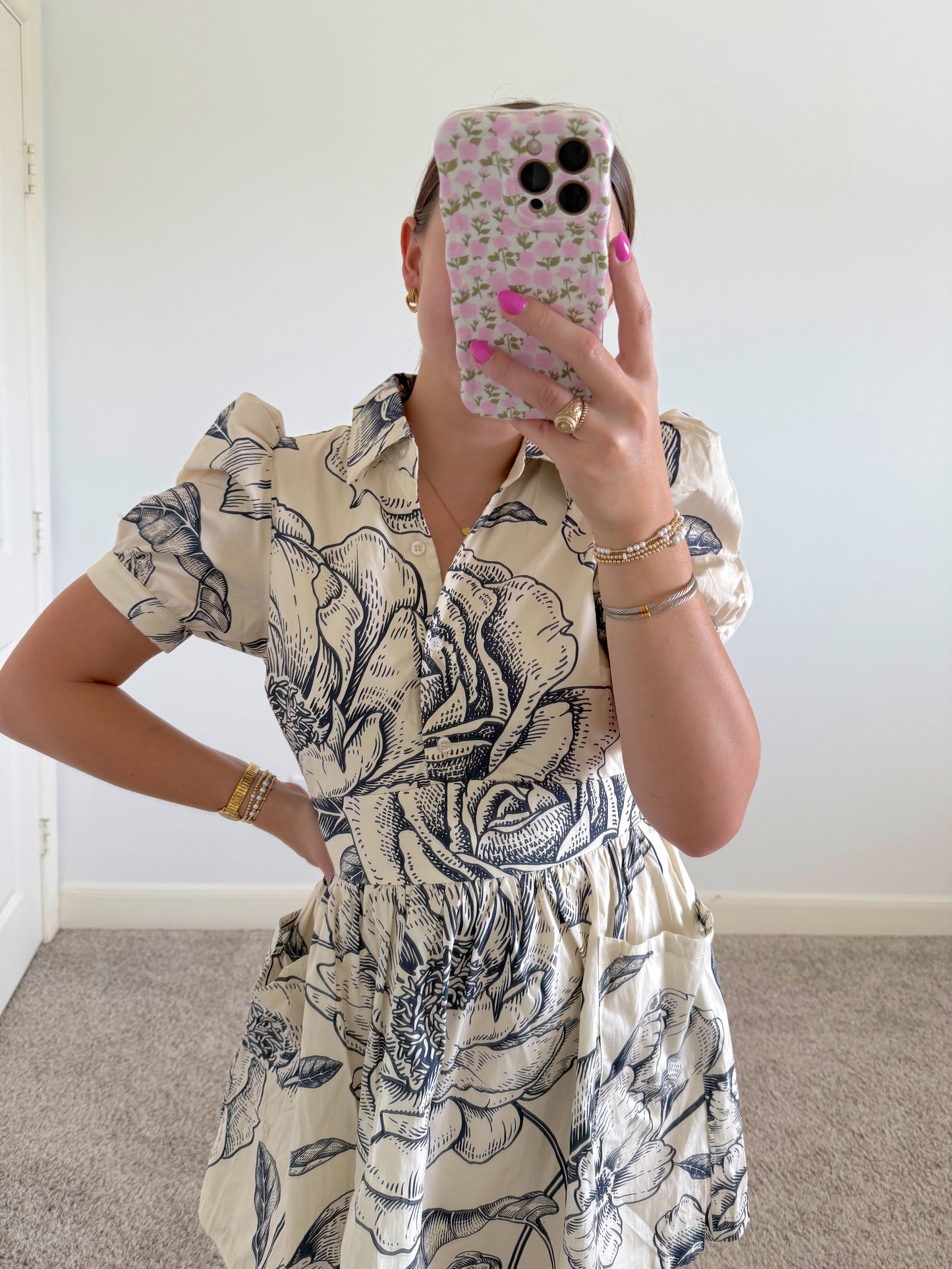 Cream Floral Mini Dress