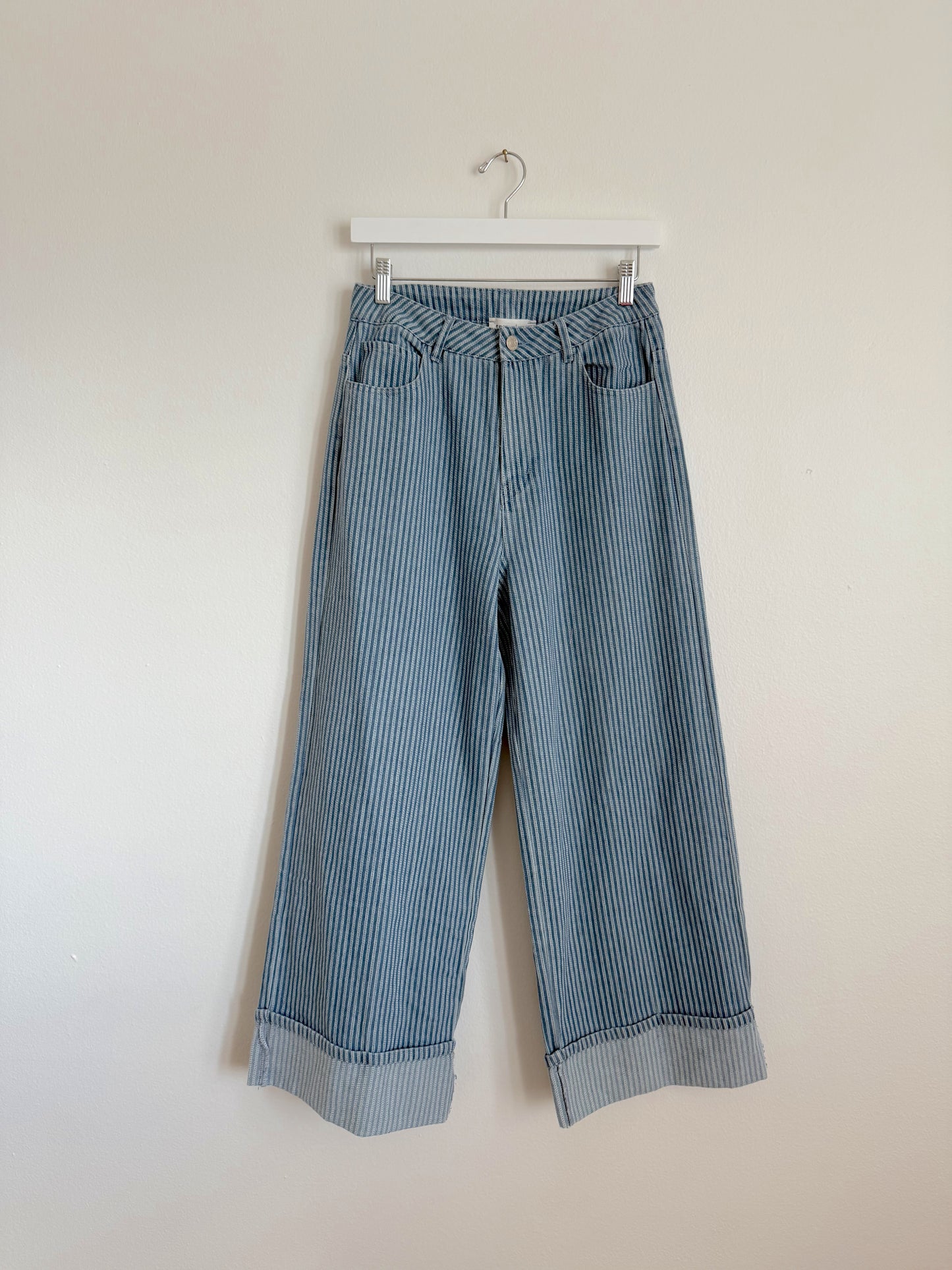 Pinstripe Cuffed Jeans