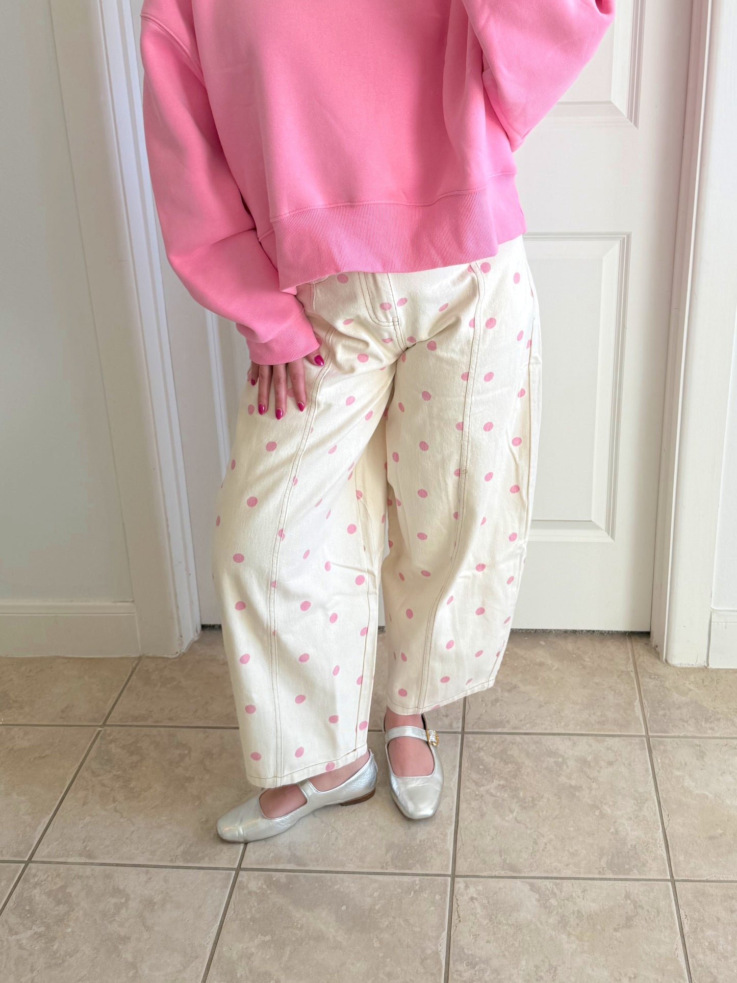 Pink Polka Dot Barrel Jeans