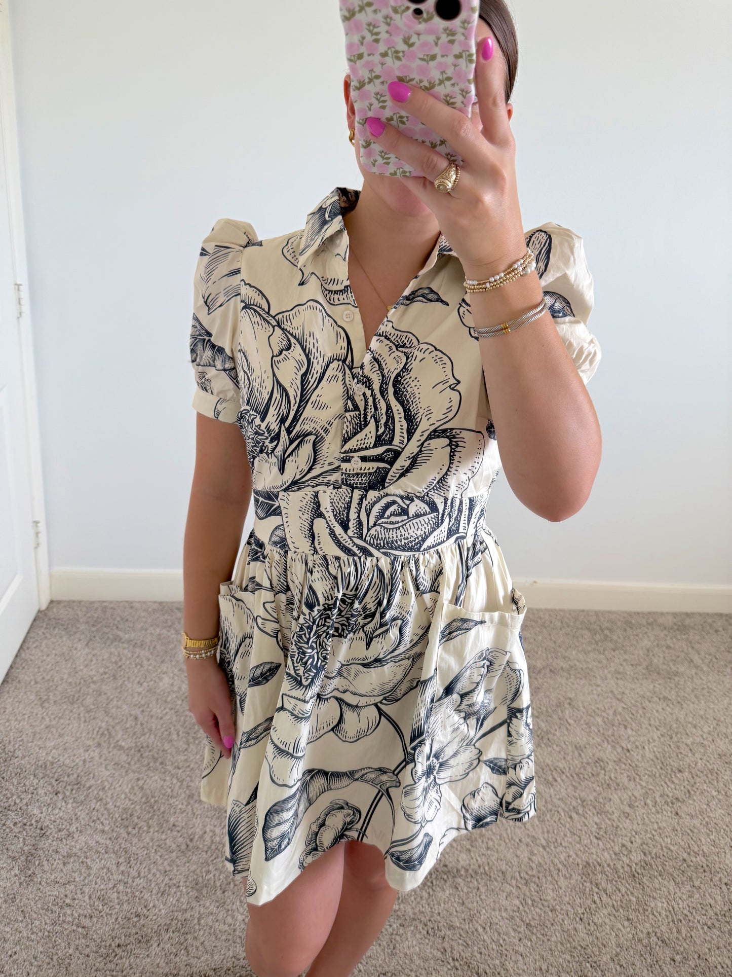 Cream Floral Mini Dress