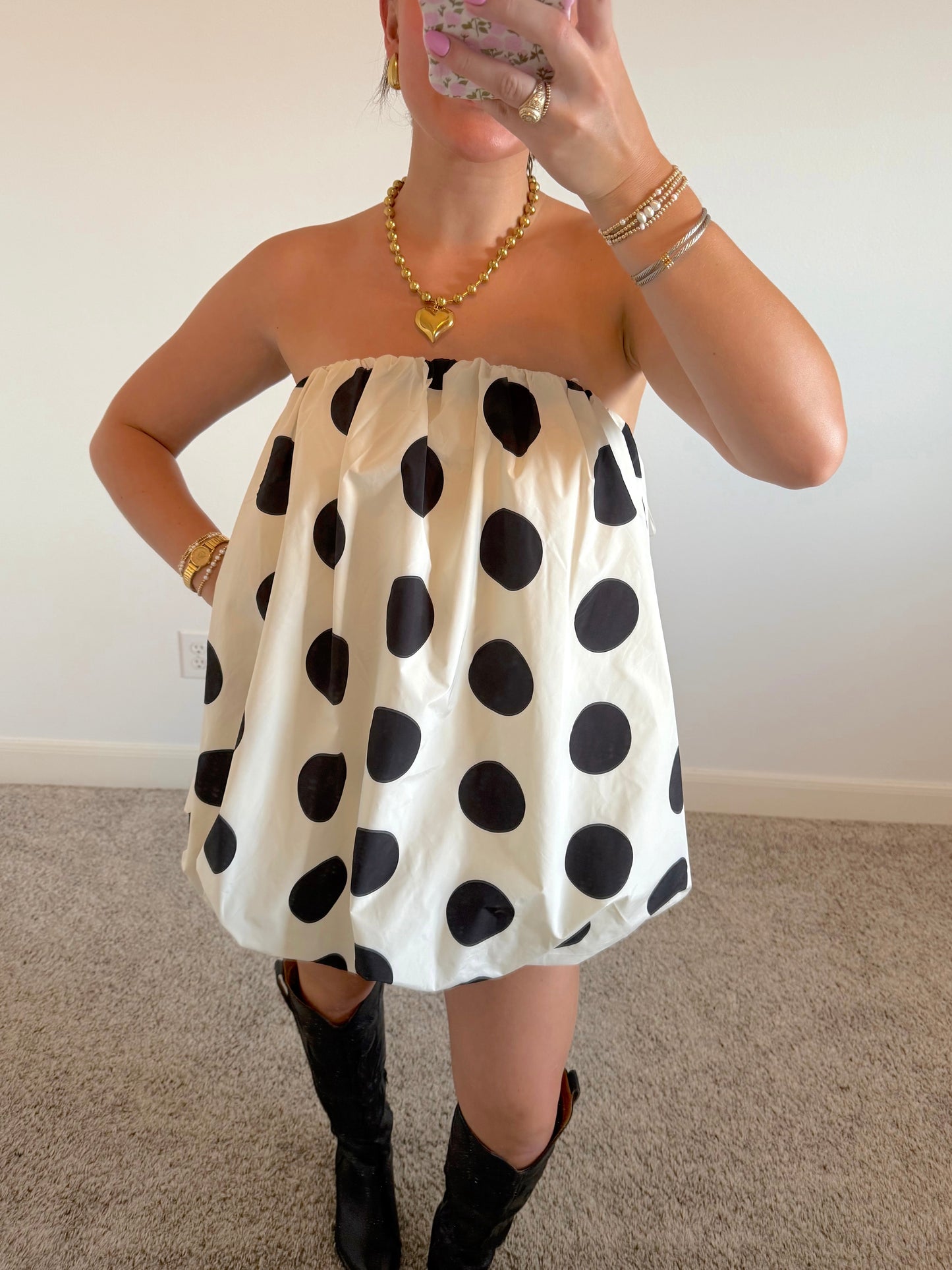 Polka Dot Strapless Mini Dress