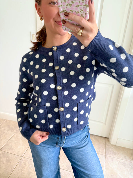 Navy Polka Dot Cardigan