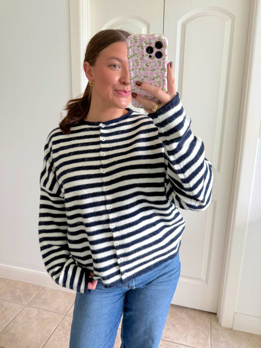 Piper Cardigan - Navy Stripe