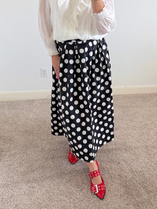 Pleated Polka Dot Midi Skirt