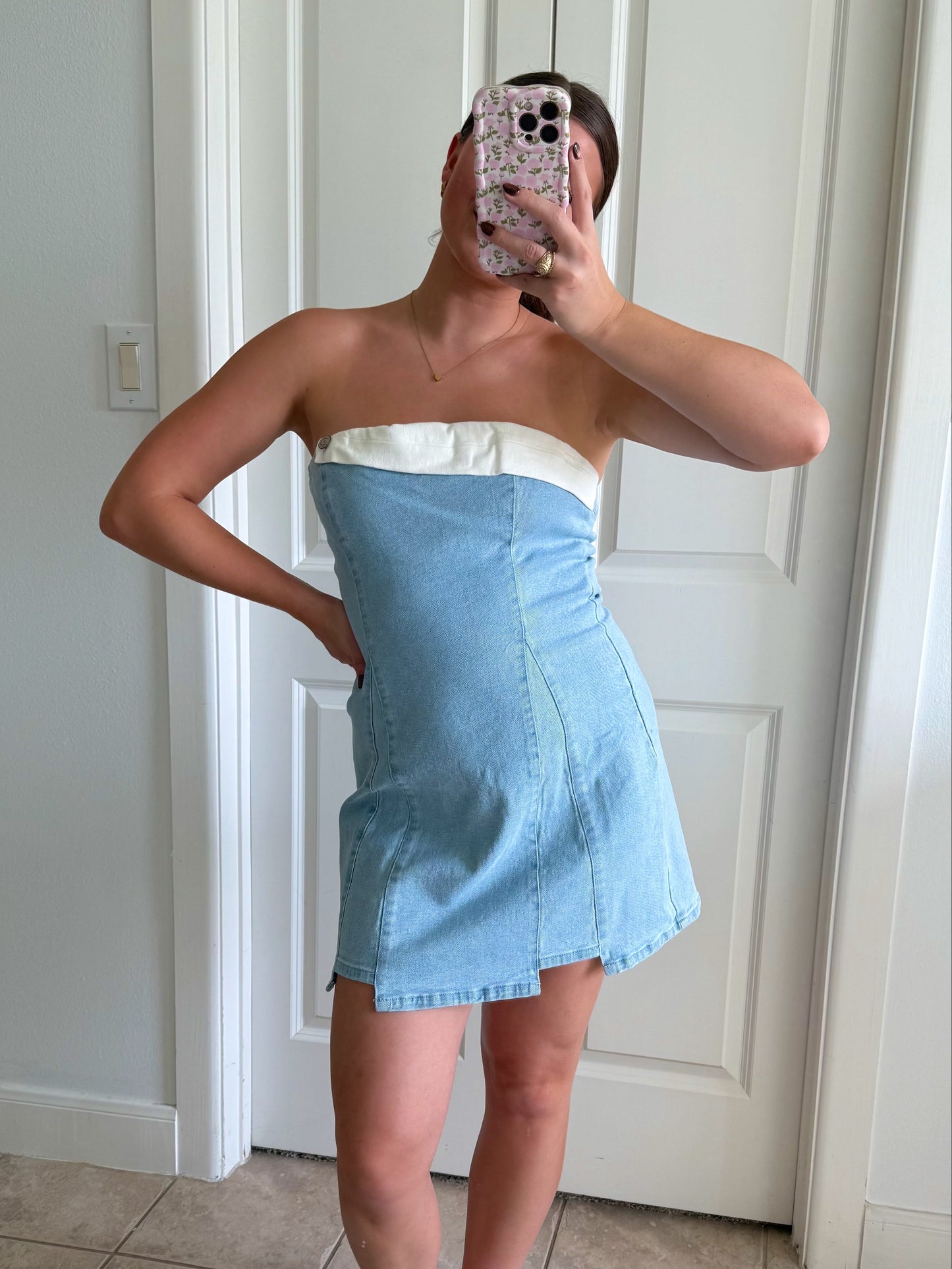 Contrast Denim Mini Dress