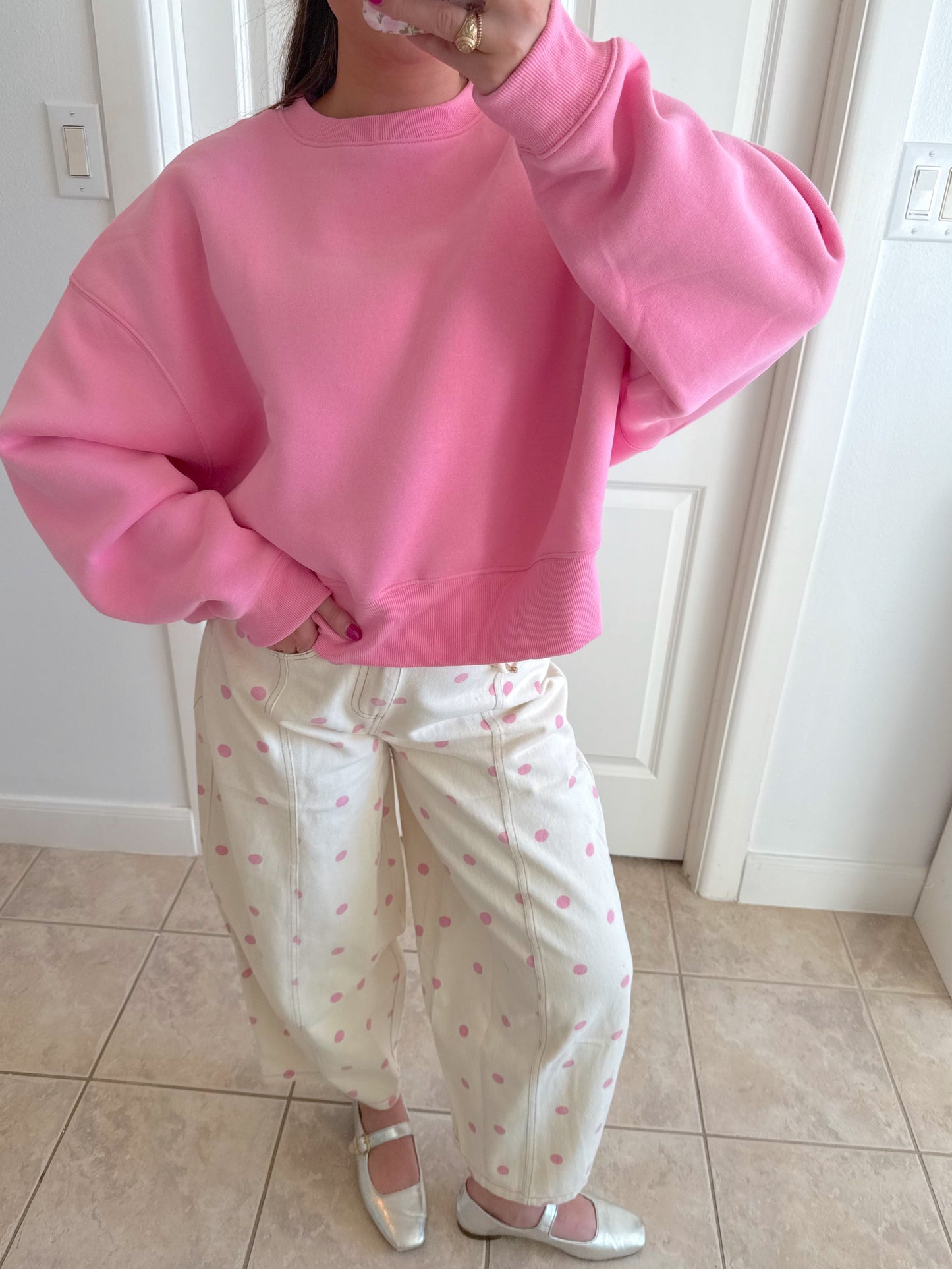 Pink Polka Dot Barrel Jeans